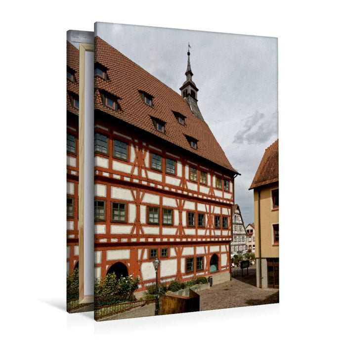 Premium Textil-Leinwand Premium Textil-Leinwand 80 cm x 120 cm  hoch Fachwerk-Rathaus in Besigheim