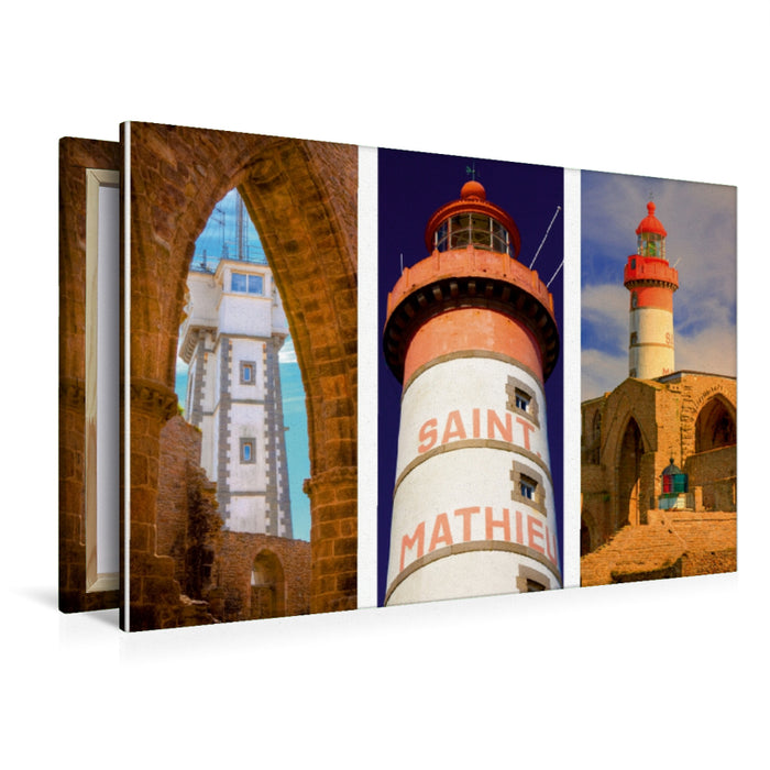 Premium Textil-Leinwand Premium Textil-Leinwand 120 cm x 80 cm quer Sehnsucht Bretagne - Am Phare de Saint-Mathieu im Département Finistére findet man gleich drei Leuchttürme an einem Ort