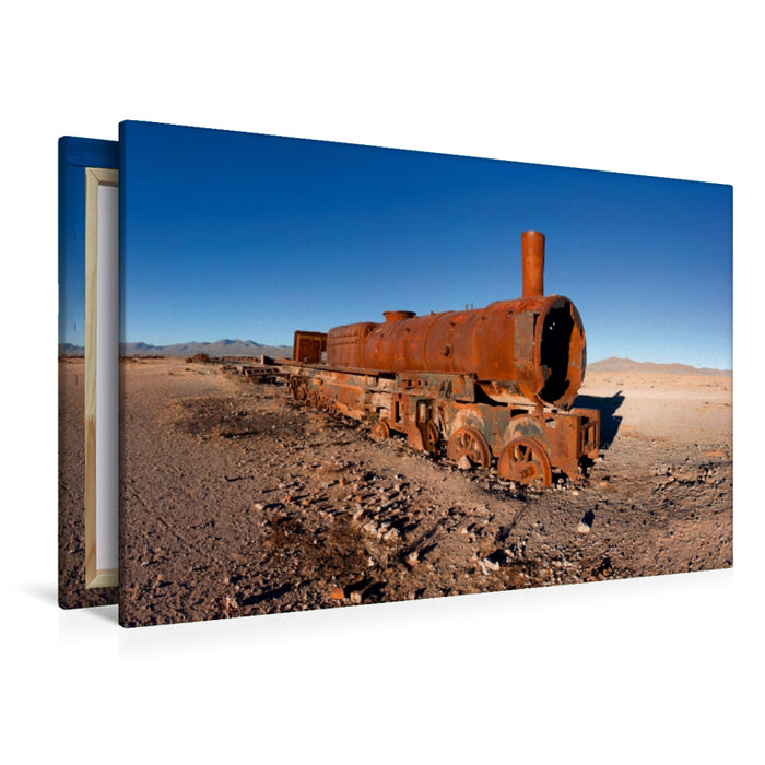 Premium Textil-Leinwand Premium Textil-Leinwand 120 cm x 80 cm quer Eisenbahnfriedhof bei Uyuni, 3.650 m ü. N., Bolivien