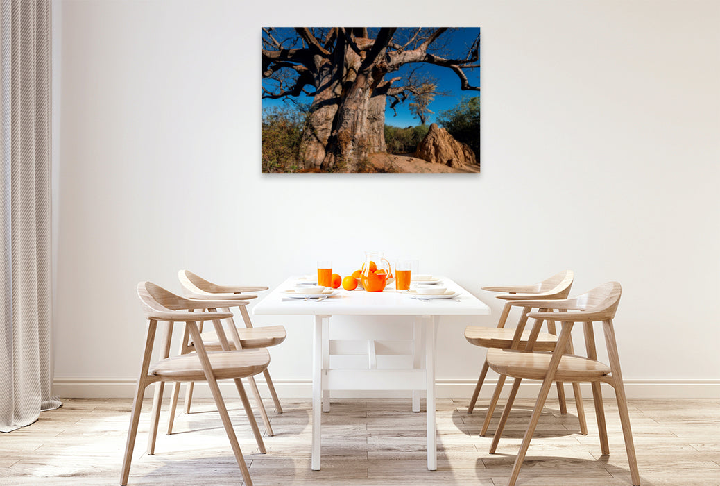 Toile textile premium Toile textile premium 120 cm x 80 cm de diamètre Baobab géant dans les Pans de Makgadikgadi 
