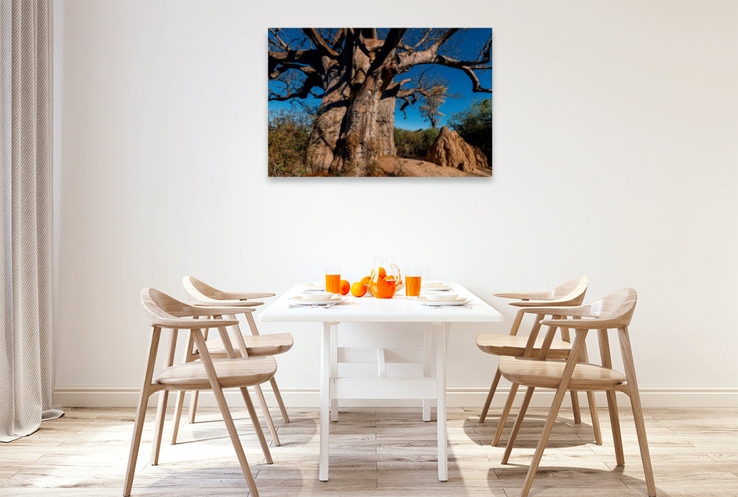 Premium Textil-Leinwand Premium Textil-Leinwand 120 cm x 80 cm quer Riesiger Baobab in den Makgadikgadi Pans