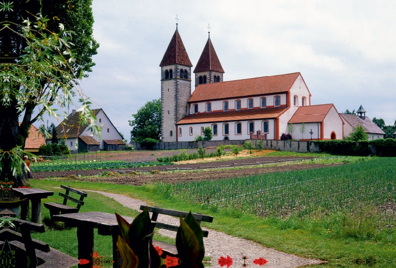 Toile textile haut de gamme Toile textile haut de gamme 120 cm x 80 cm paysage île du monastère de Reichenau, les trois églises des IXe-XIe siècles. siècle