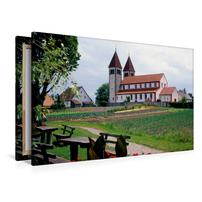 Toile textile haut de gamme Toile textile haut de gamme 120 cm x 80 cm paysage île du monastère de Reichenau, les trois églises des IXe-XIe siècles. siècle