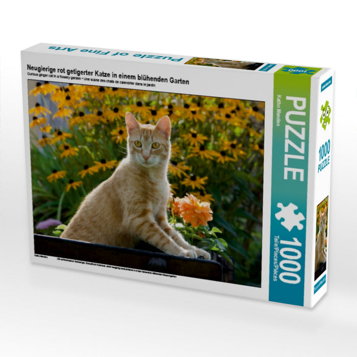 Neugierige rot getigerter Katze in einem blühenden Garten - CALVENDO Foto-Puzzle - calvendoverlag 29.99
