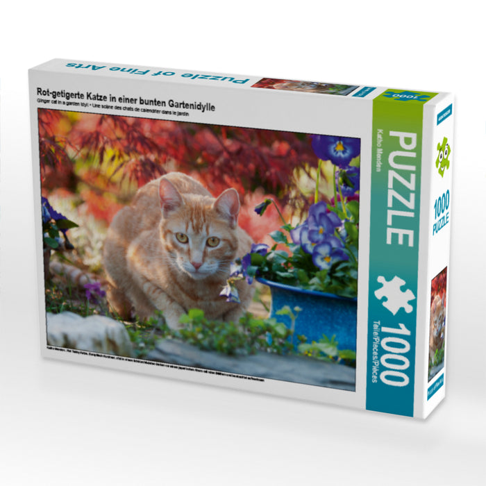 Rot-getigerte Katze in einer bunten Gartenidylle - CALVENDO Foto-Puzzle - calvendoverlag 33.99