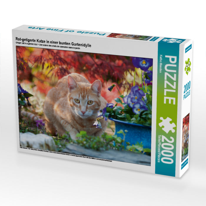Rot-getigerte Katze in einer bunten Gartenidylle - CALVENDO Foto-Puzzle - calvendoverlag 33.99