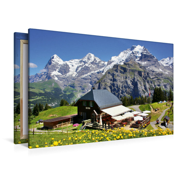 Premium Textil-Leinwand Premium Textil-Leinwand 120 cm x 80 cm quer Allmendhubel - Eiger-Mönch-Jungfrau - swissmountainview.ch