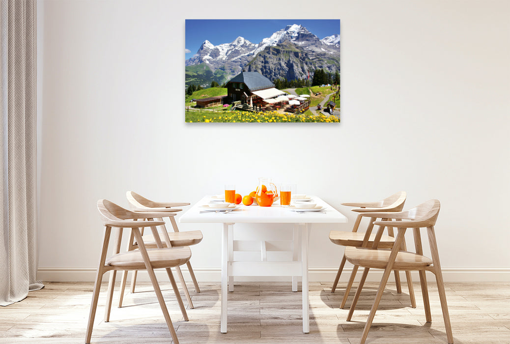 Premium Textil-Leinwand Premium Textil-Leinwand 120 cm x 80 cm quer Allmendhubel - Eiger-Mönch-Jungfrau - swissmountainview.ch