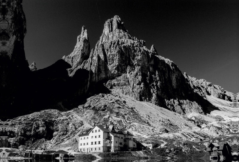 Toile textile haut de gamme Toile textile haut de gamme 120 cm x 80 cm paysage Vajolethütte, Dolomites 