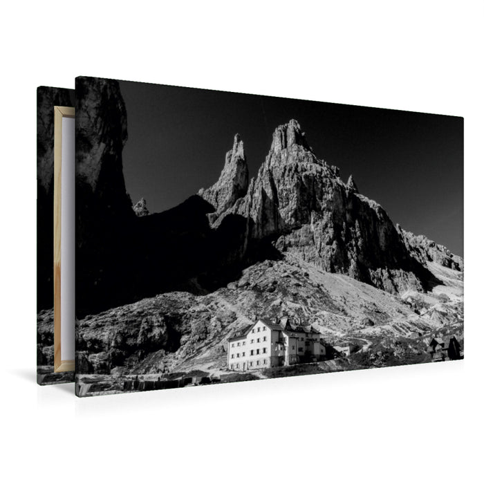 Toile textile haut de gamme Toile textile haut de gamme 120 cm x 80 cm paysage Vajolethütte, Dolomites 