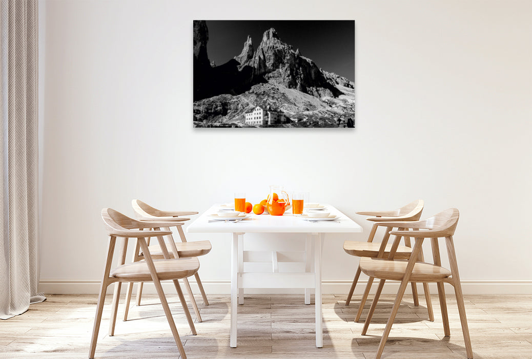 Toile textile haut de gamme Toile textile haut de gamme 120 cm x 80 cm paysage Vajolethütte, Dolomites 