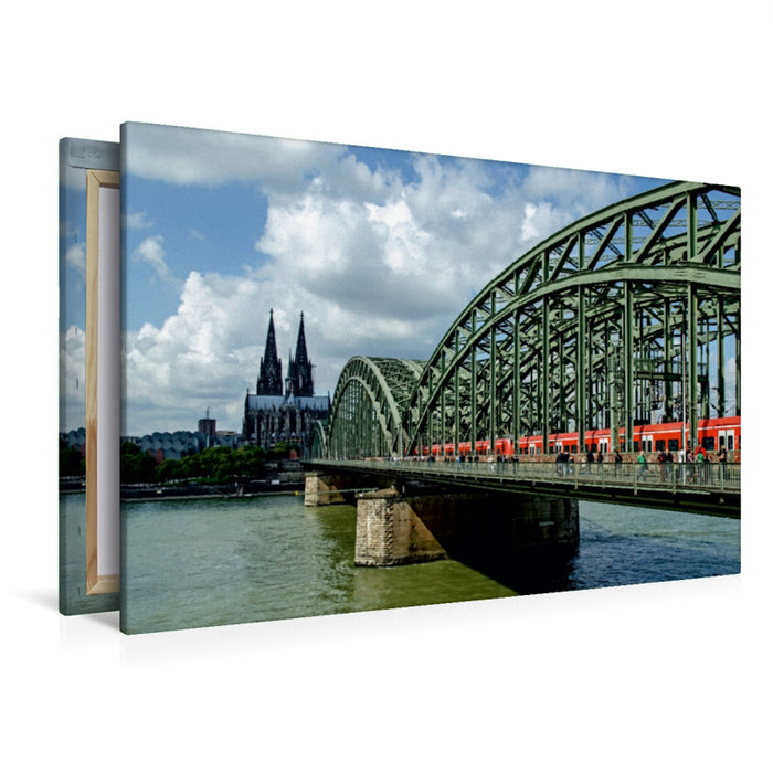 Premium Textil-Leinwand Premium Textil-Leinwand 120 cm x 80 cm quer Hohenzollernbrücke und Dom