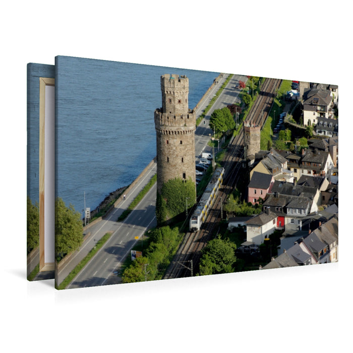 Premium Textil-Leinwand Premium Textil-Leinwand 120 cm x 80 cm quer Mittelrheinbahn auf der Stadtmauer Oberwesel