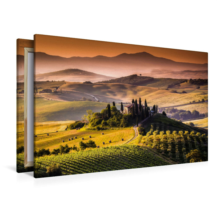 Premium Textil-Leinwand Premium Textil-Leinwand 120 cm x 80 cm quer Weinanbaugebiet und Landschaft in der Toskana