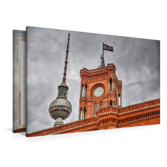 Premium Textil-Leinwand Premium Textil-Leinwand 120 cm x 80 cm quer Berlin- Rote Rathaus und Fernsehturm