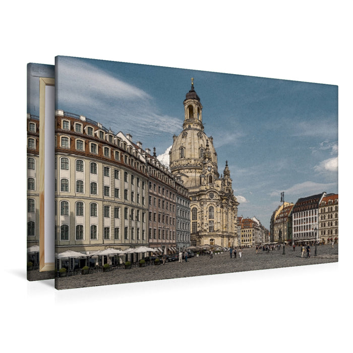 Premium Textil-Leinwand Premium Textil-Leinwand 120 cm x 80 cm quer Neumarkt, Blick zur Frauenkirche