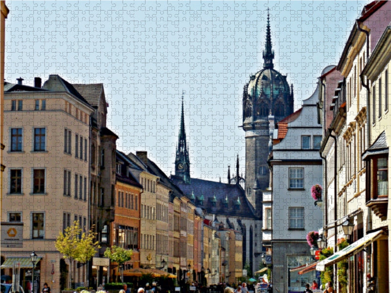 Wittenberg, Blick vom Alten Rathaus durch die Coswiger Straße auf die Schlosskirche - CALVENDO Foto-Puzzle - calvendoverlag 29.99