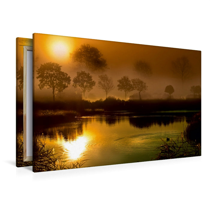 Premium Textil-Leinwand Premium Textil-Leinwand 120 cm x 80 cm quer Sonnenaufgang über dem See