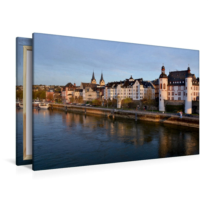 Premium Textil-Leinwand Premium Textil-Leinwand 120 cm x 80 cm quer Das Moselufer in Koblenz