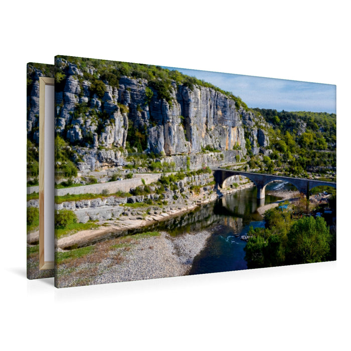 Premium Textil-Leinwand Premium Textil-Leinwand 120 cm x 80 cm quer Brücke in Balazuc, Ardèche
