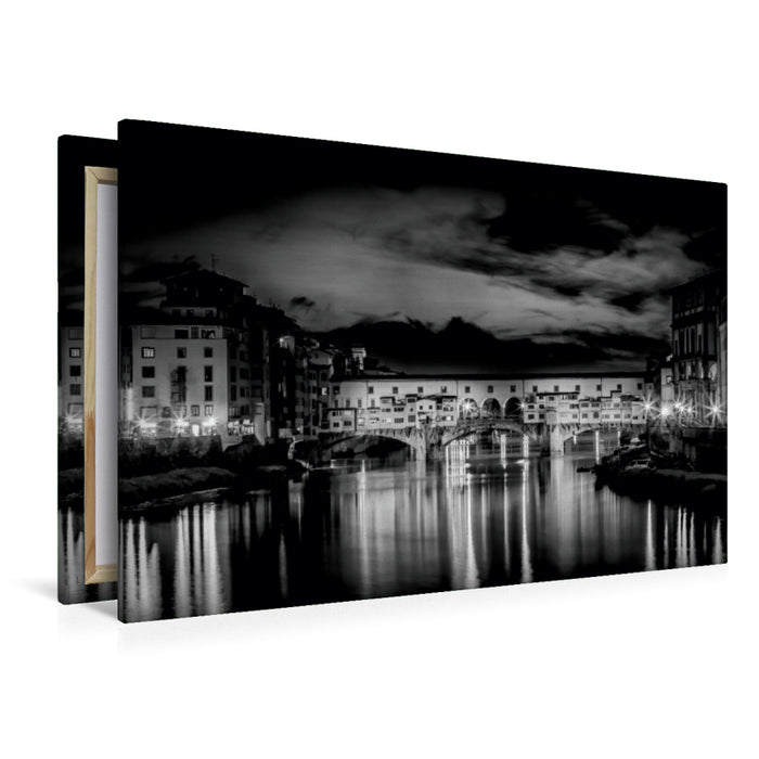 Premium Textil-Leinwand Premium Textil-Leinwand 120 cm x 80 cm quer FLORENZ Ponte Vecchio bei Sonnenuntergang