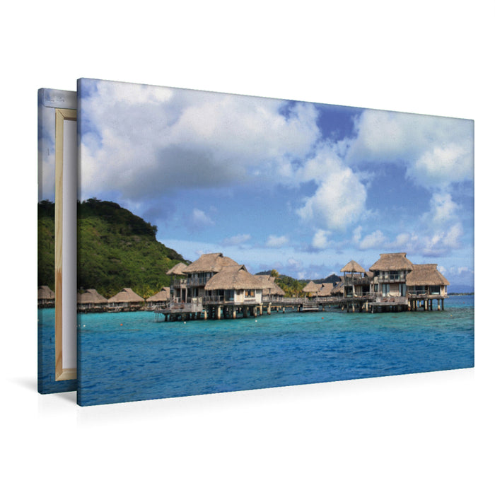 Premium Textil-Leinwand Premium Textil-Leinwand 120 cm x 80 cm quer Luxus-Überwaserbungalows vor Bora Bora in der Südsee