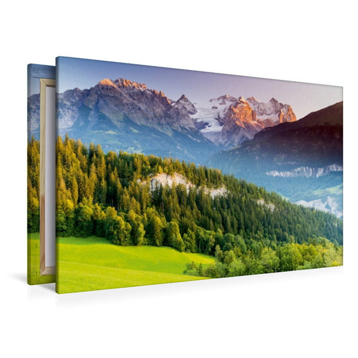 Premium Textil-Leinwand Premium Textil-Leinwand 120 cm x 80 cm quer Alpenglühen im Berner Oberland