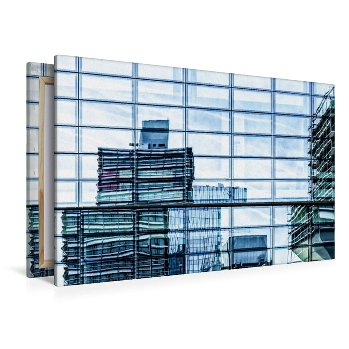 Toile textile haut de gamme Toile textile haut de gamme 120 cm x 80 cm de large Un motif du calendrier de l'architecture de Francfort - des images miroir de la ville de bureaux de Niederrad 