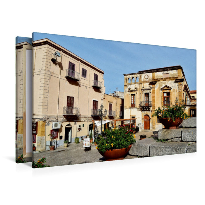 Toile textile premium Toile textile premium 120 cm x 80 cm paysage Cefalù, Piazza Duomo 