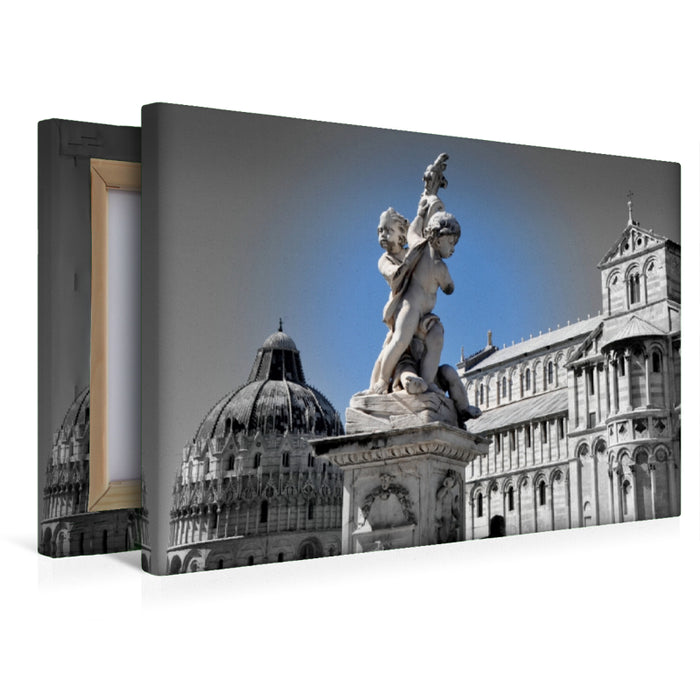 Toile textile premium Toile textile premium 45 cm x 30 cm paysage Statue sur la "Place des Miracles" avec Baptistère 