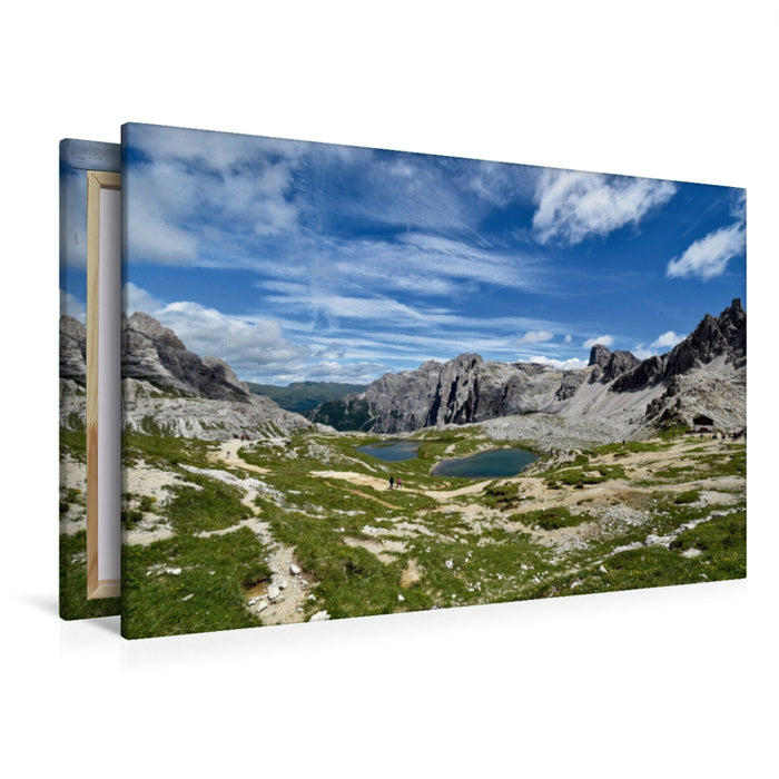 Premium Textil-Leinwand Premium Textil-Leinwand 120 cm x 80 cm quer Blick von der Dreizinnenhütte auf Lago dei Piani (Die Bödenseen)