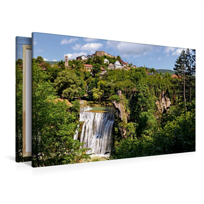 Premium Textil-Leinwand Premium Textil-Leinwand 120 cm x 80 cm quer Der Pliva-Wasserfall in Jajce, Zentralbosnien