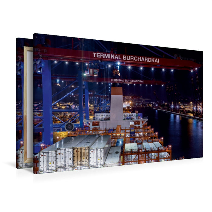 Premium Textil-Leinwand Premium Textil-Leinwand 120 cm x 80 cm quer Container-Terminal Burchardkai von der Cap San Nikolas
