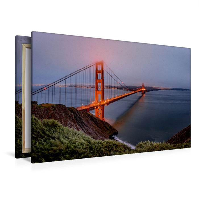 Premium Textil-Leinwand Premium Textil-Leinwand 120 cm x 80 cm quer Golden Gate Bridge zur frühen Morgenstunde
