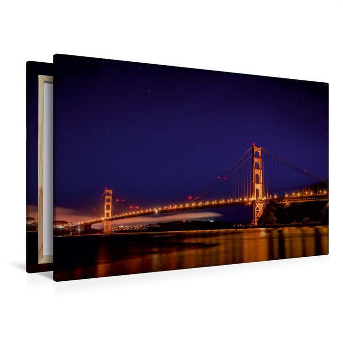 Toile textile premium Toile textile premium 120 cm x 80 cm paysage Golden Gate Bridge avec ciel étoilé 
