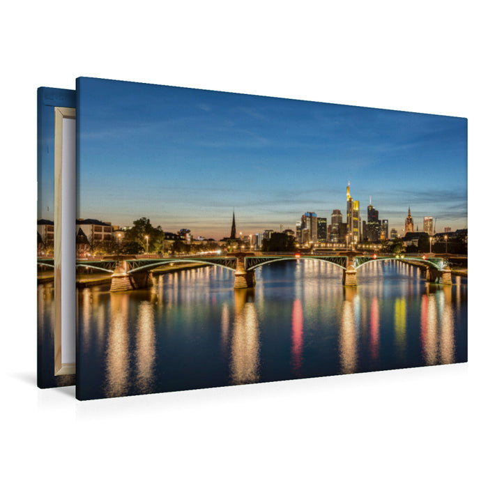 Premium Textil-Leinwand Premium Textil-Leinwand 120 cm x 80 cm quer Skyline Frankfurt und Ignatz-Bubis-Brücke