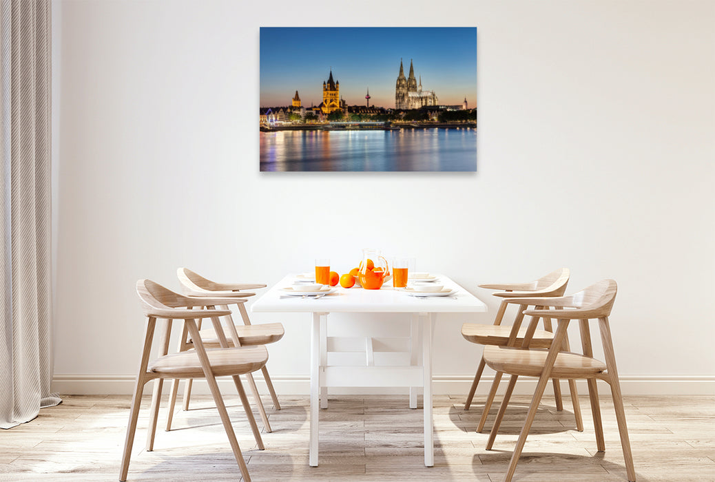 Premium textile canvas Premium textile canvas 120 cm x 80 cm landscape Large St. Martin Church and Cologne Cathedral 