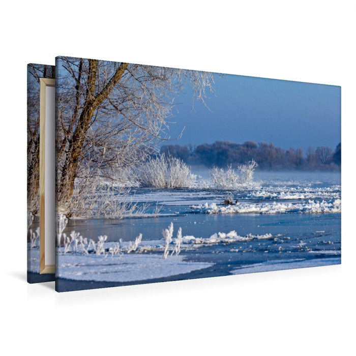 Premium Textil-Leinwand Premium Textil-Leinwand 120 cm x 80 cm quer Winterlandschaft Elbe