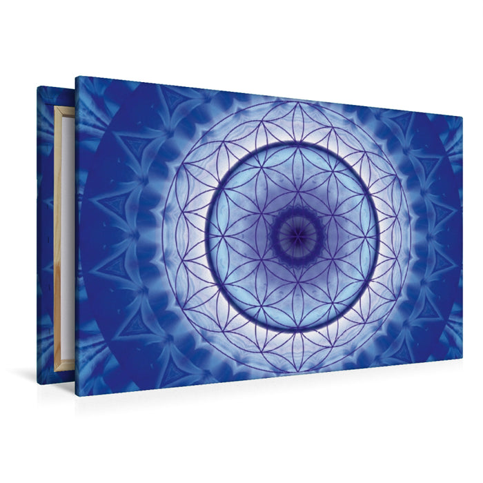 Premium Textil-Leinwand Premium Textil-Leinwand 120 cm x 80 cm quer Mandala Blume des Lebens blau