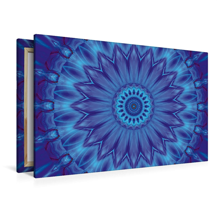 Premium Textil-Leinwand Premium Textil-Leinwand 120 cm x 80 cm quer Mandala blaue Wasserblume