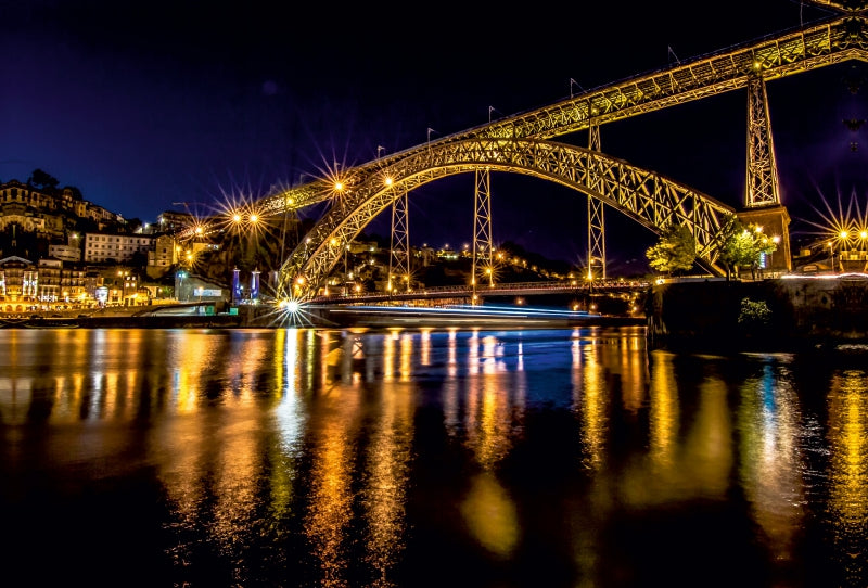 Toile textile haut de gamme Toile textile haut de gamme 120 cm x 80 cm à travers Le pont Dom Luís I à Porto sur le Douro 