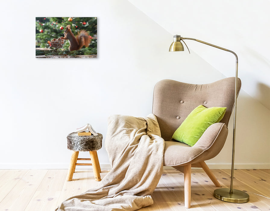 Premium textile canvas Premium textile canvas 45 cm x 30 cm landscape Squirrel Shopping 