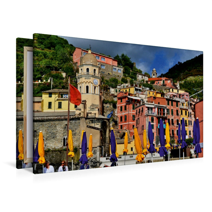 Premium Textil-Leinwand Premium Textil-Leinwand 120 cm x 80 cm quer Le Cinque Terre, Farbenfrohes Vernazza