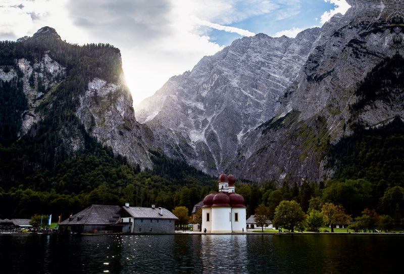 Premium Textil-Leinwand Premium Textil-Leinwand 120 cm x 80 cm quer Königssee - Wallfahrtskirche St. Bartholomä