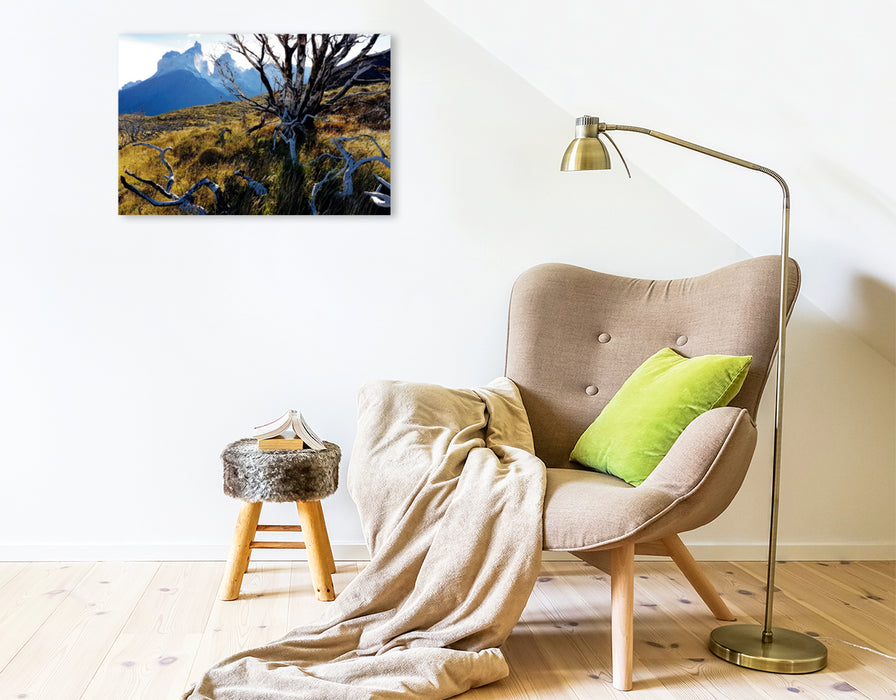 Premium Textil-Leinwand Premium Textil-Leinwand 75 cm x 50 cm quer Mirador Cuernos, Torres del Paine Nationalpark, Chile