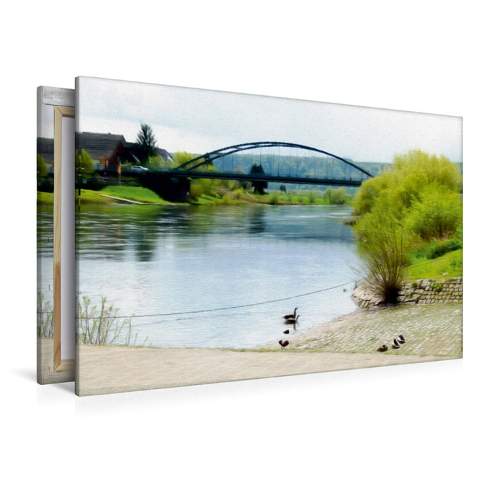 Toile textile haut de gamme Toile textile haut de gamme 120 cm x 80 cm sur le pont Weser Beverungen - Lauenförde 