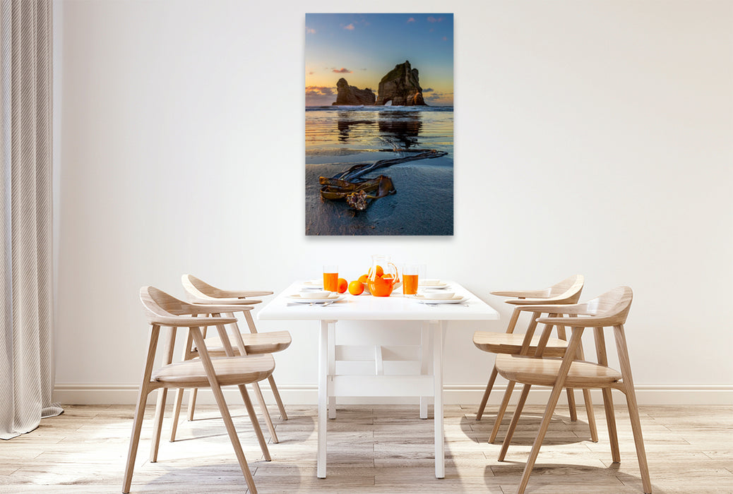 Premium Textil-Leinwand Premium Textil-Leinwand 80 cm x 120 cm  hoch Sonnenuntergang am Wharariki Beach, Neuseeland