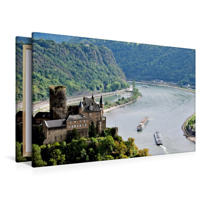 Premium Textil-Leinwand Premium Textil-Leinwand 120 cm x 80 cm quer Burg Katz bei Sankt Goarshausen