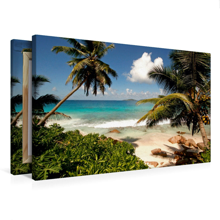 Premium Textil-Leinwand Premium Textil-Leinwand 75 cm x 50 cm quer La Digue Seychellen