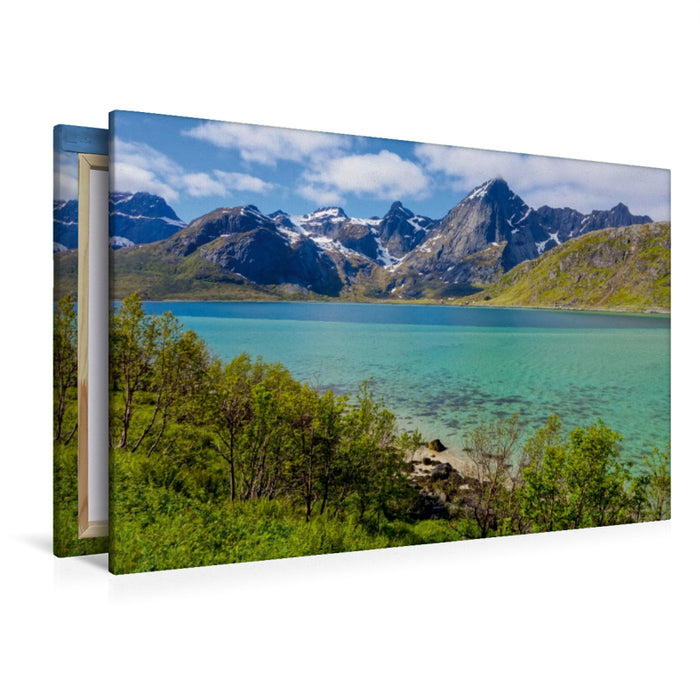 Premium Textil-Leinwand Premium Textil-Leinwand 120 cm x 80 cm quer Bei Flakstad, Lofoten (Norwegen)